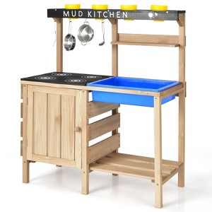 Infans Kids Kitchen Playset Wooden Outdoor Mud Kitchen Pretend Play Toy W/ Kitchenware - 1 of 4