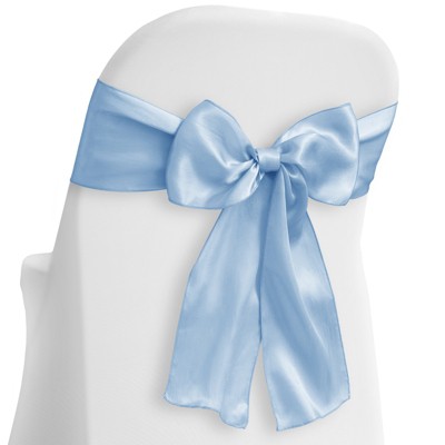 Lann's Linens 50-Pack Elegant Satin Chair Cover Sashes for Wedding, Banquet  - Baby Blue