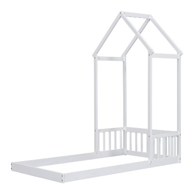VYNXARIA White Twin Sized All - Roof - Frame Floor Bed with Headboard Guardrail and No Slats