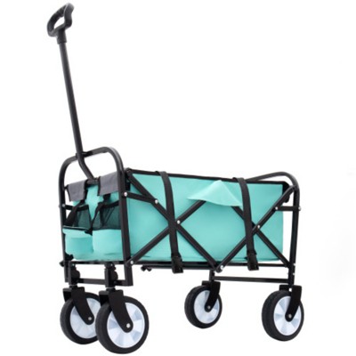 FURNIinspire Outdoor Serving Carts Fish 250L Collapsible Wagon Beach Wagon with Big Wheels for Camping, Sports, Blue, 25.98"*17.32"*37.4"