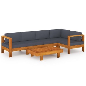 vidaXL Modern Patio Lounge Set with Dark Gray Cushions - Comfortable Seating with 3 Sofas, Acacia Wood Construction for Outdoor Area - 1 of 4