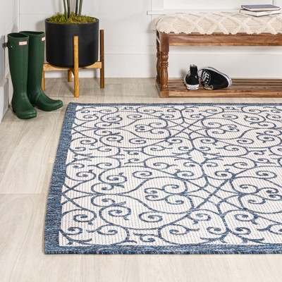 Boho-Chic Spanish Filigree 4'x6' Indoor/Outdoor Blue Synthetic Rug