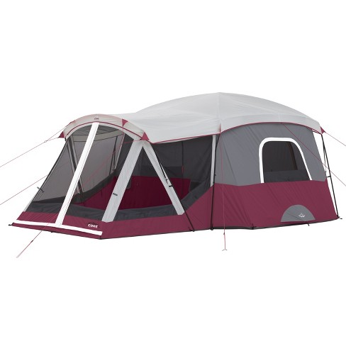 Core Equipment Core 40072 11 Person Family Outdoor Camping Cabin Tent With Screen Room Red
