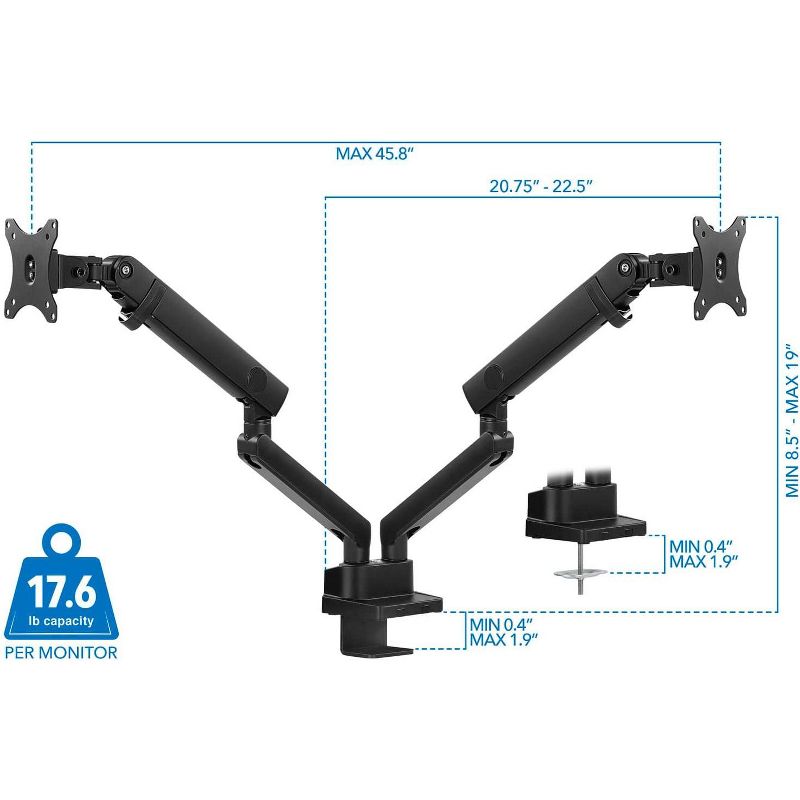 Mount-It! Dual Monitor Arm Mount Desk Stand | Articulating Mechanical Spring Height Adjustable | Fits Two 17 - 32 Inch Screens | C-Clamp and Grommet, 4 of 10