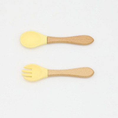 MyKids-USA Baby Food Grade Wooden Handles Silicone Spoon Fork Cutlery