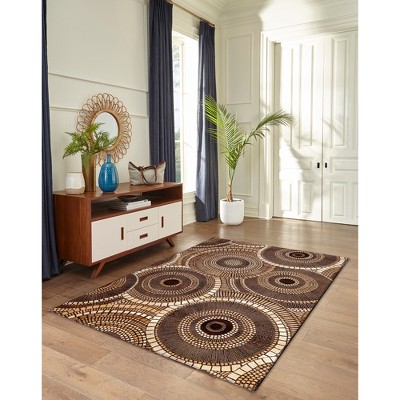 Brown and Tan Synthetic Flat Woven Rectangular Rug