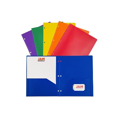 JAM Paper 2-Pocket Plastic Folders Multicolored Assorted Primary Colors 6/Pack (382EHPASTPR)