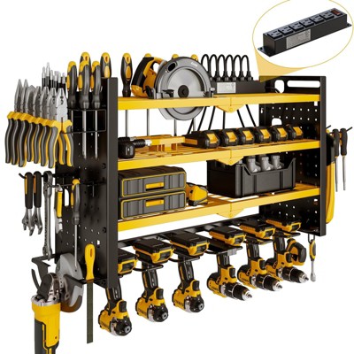 Hausource 4-Tier Power Tool Organizer Storage Rack - Slot*6 & Charging Station, Yellow