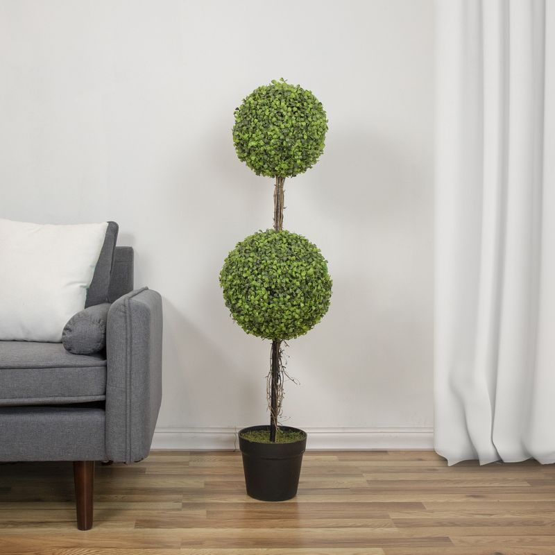 Northlight 4' Unlit Artificial Potted Two Tone Green Double Ball Boxwood Topiary Garden Tree, 2 of 6