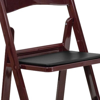 Red Mahogany Resin Folding Chair with Black Vinyl Seat - 4 Pack