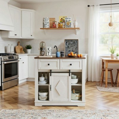 Resenkos 39" Sliding Barn Door Buffet Sideboard Storage Cabinet Coffee Bar with Storage and 2 Drawers, Coffee Storage Cabinet,