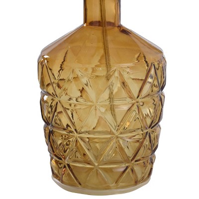 Amber Faceted Glass Table Lamp with Beige Drum Shade