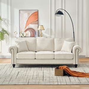 86" Modern 3-Seater Sofa with Rolled Arms, Chenille Upholstered Couch with Wood Legs and Nailhead Trim for Living Room, Apartment - 1 of 4
