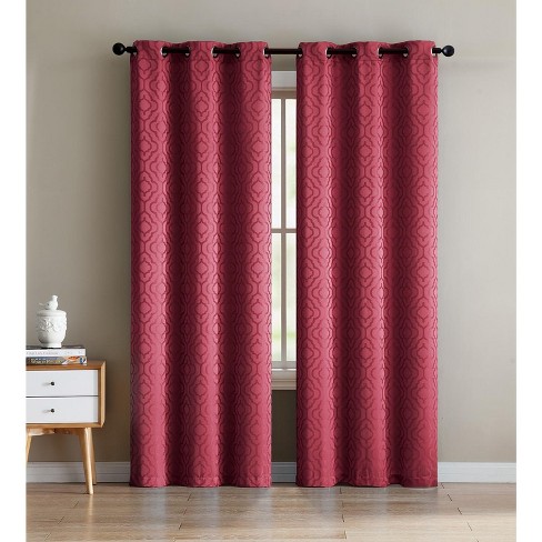 Vcny Home Sarah Jacquard Grommet Curtain Panel Pair Red Grommet