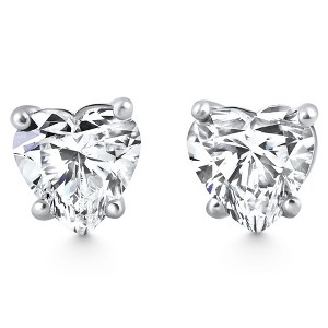 Pompeii3 2Ct TW Heart Shape Diamond Studs Lab Created 14k White Gold - 1 of 4