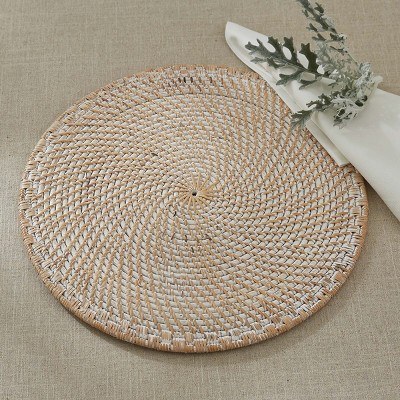 White and Tan Woven Rattan Charger Plate Set