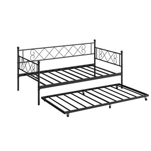 Metal Daybed Frame, Twin Size Sofa Bed with Trundle, Heavy Duty Metal Slats Support, Noise Free Design for Small Space, Living Room Bedroom - 1 of 4