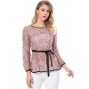 INSPIRE CHIC Women's Semi-Sheer Elegant Tie Waist Long Sleeve Floral Lace Peplum Blouses - 2 of 4