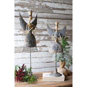 Metal Angels Playing Musical Instruments, 31.5" Tall, Distressed Gray with Gold Accents, Set of 2 by Kalalou - 1 of 3