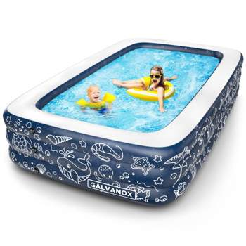 Galvanox Above Ground Inflatable Kiddie Pool Large Size Blow Up Swimming Pools Play Center Kids Children Family Outdoor Garden Backyard 120"x72"x22"