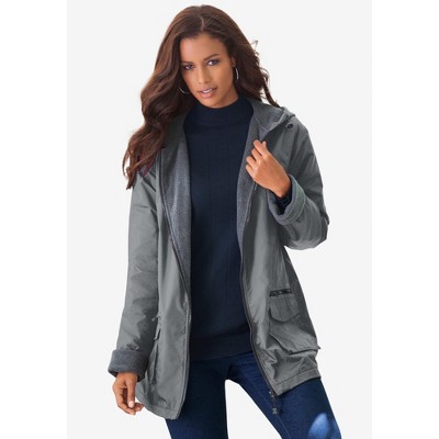 Roaman's Women's Plus Size Hooded Nylon Jacket With Fleece Lining