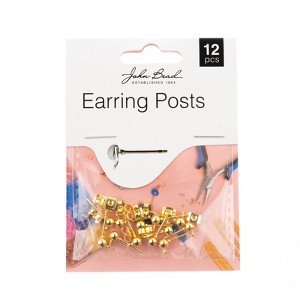 John Bead Must Have Findings Metal Gold 16x5mm Earring Posts with Ball for Jewelry Making Findings, 12 Pieces - 1 of 4