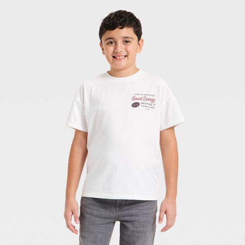 Cat & Jack Boys' Short Sleeve Good Energy Market Oversized Graphic T-Shirt - Cat & Jack™ White XS
