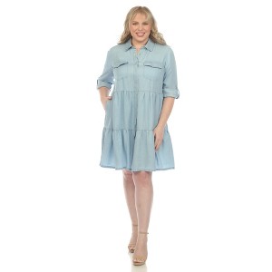 White Mark Plus Size Long Sleeve Tiered Midi Shirt Dress - 1 of 4