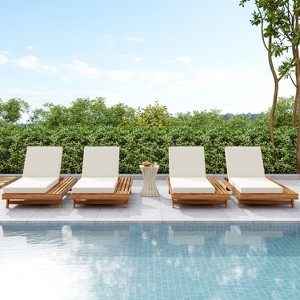 Christopher Knight Home Dawn Patio Rustic Acacia Wood Adjustable Chaise Lounge with Water-Resistant Cushions (Set of 4) - 1 of 4