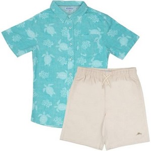 Tommy Bahama Little Boys 2 Piece Button Down Shirt and Shorts Summer Set - Blue, 5-6 - 1 of 3