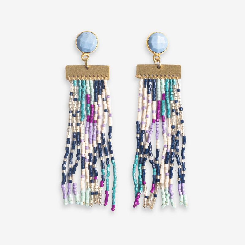 Ink+Alloy Lilah Semi-Precious Stone Post With Organic Shapes Beaded Fringe Earrings, 1 of 4