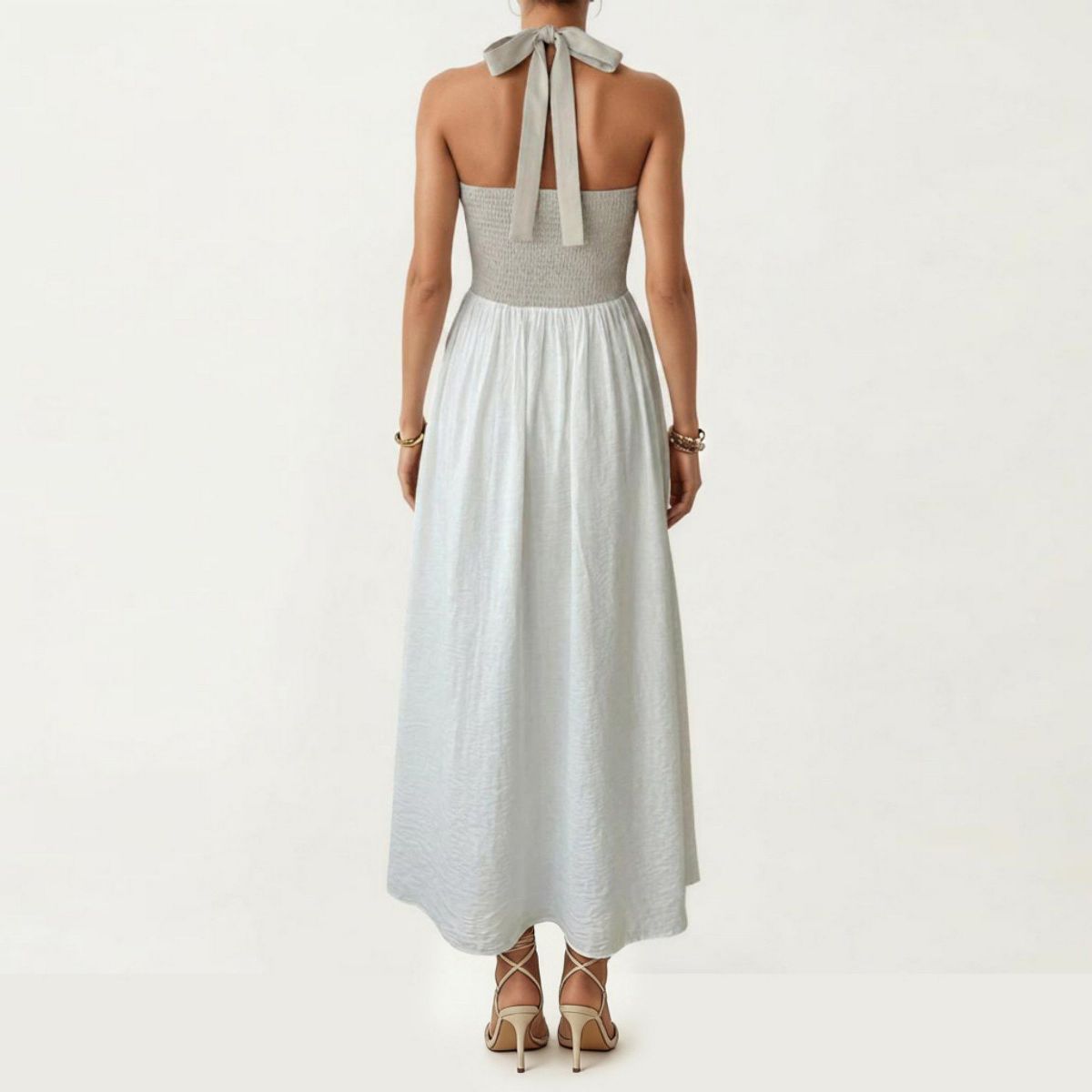 Anna-Kaci Women's Color Block Halter Neck Smocked Back Maxi Dress - thumbnail 2