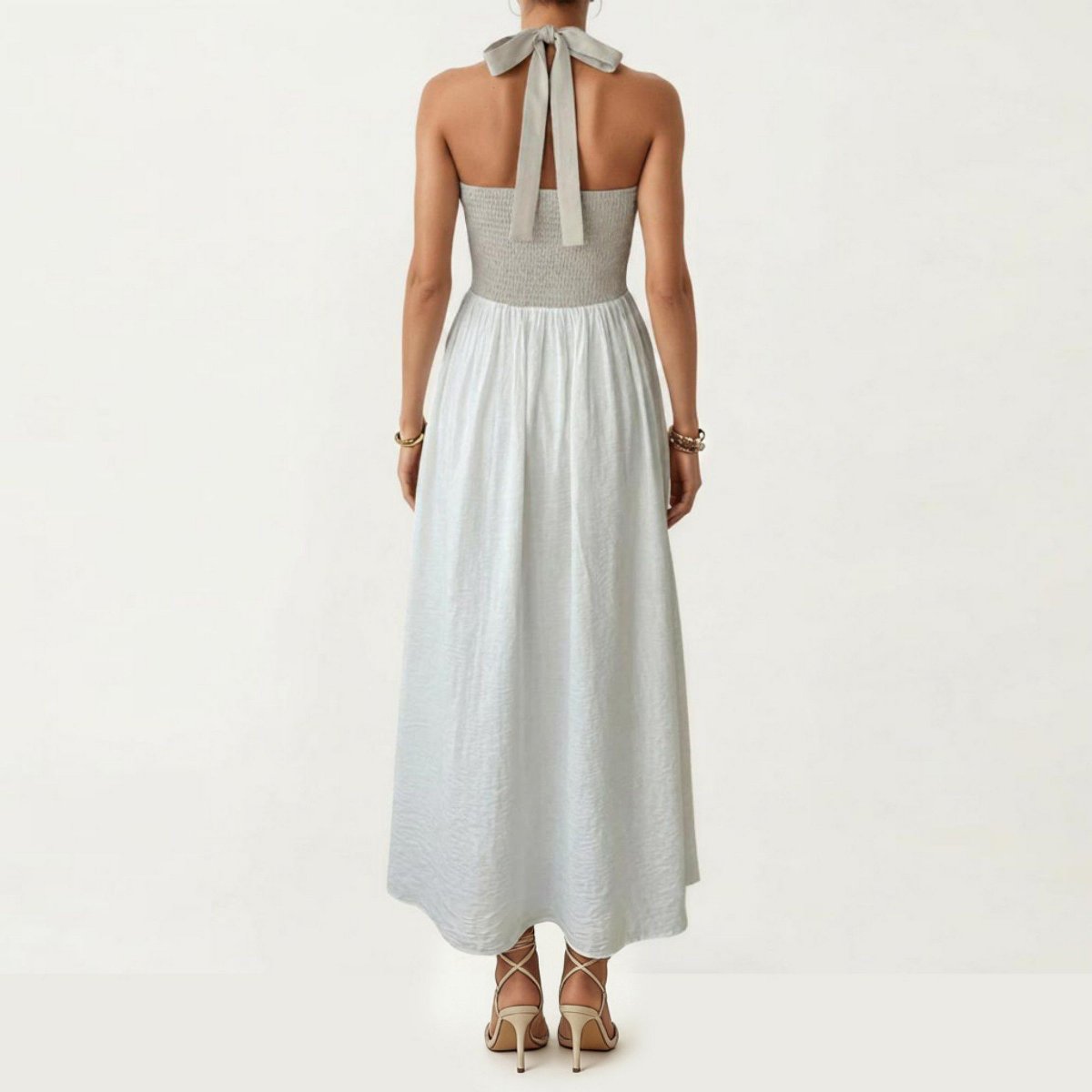 Женские платья Anna-Kaci Women's Color Block Halter Neck Smocked Back Maxi Dress - Light Beige, Small — фото 2
