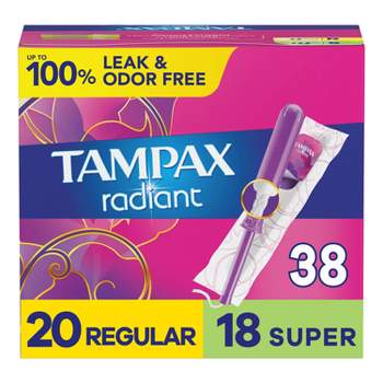 Tampax Radiant Duopack Regular/Super Absorbency Unscented Plastic Tampons - 38ct