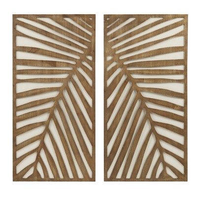 Dark Brown MDF Botanical Carved Wall Panel Set, 2-Piece