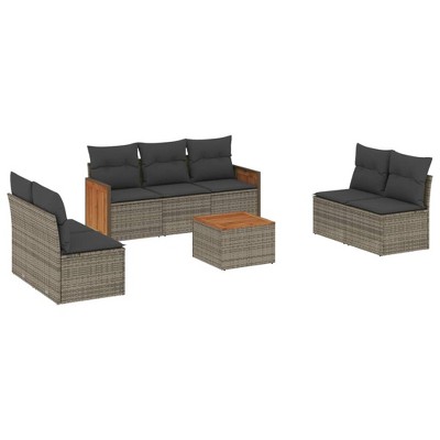 vidaXL 8 Piece Patio Sofa Set with Cushions Gray Poly Rattan - Gray With Table