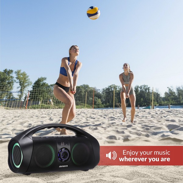 Altavoz portátil Bluetooth Aiwa con iluminación LED multicolor y pantalla digital, resistente al agua IPX7 2