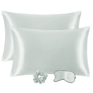 PiccoCasa Machine Washable Satin Zippered Pillowcase with Eye Mask & Scrunchie 2 Pcs - 1 of 4