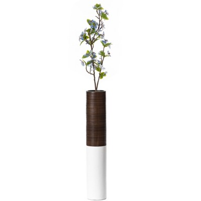 Uniquewise Modern Tall Decorative White and Brown Ripped Cylinder Floor Vase