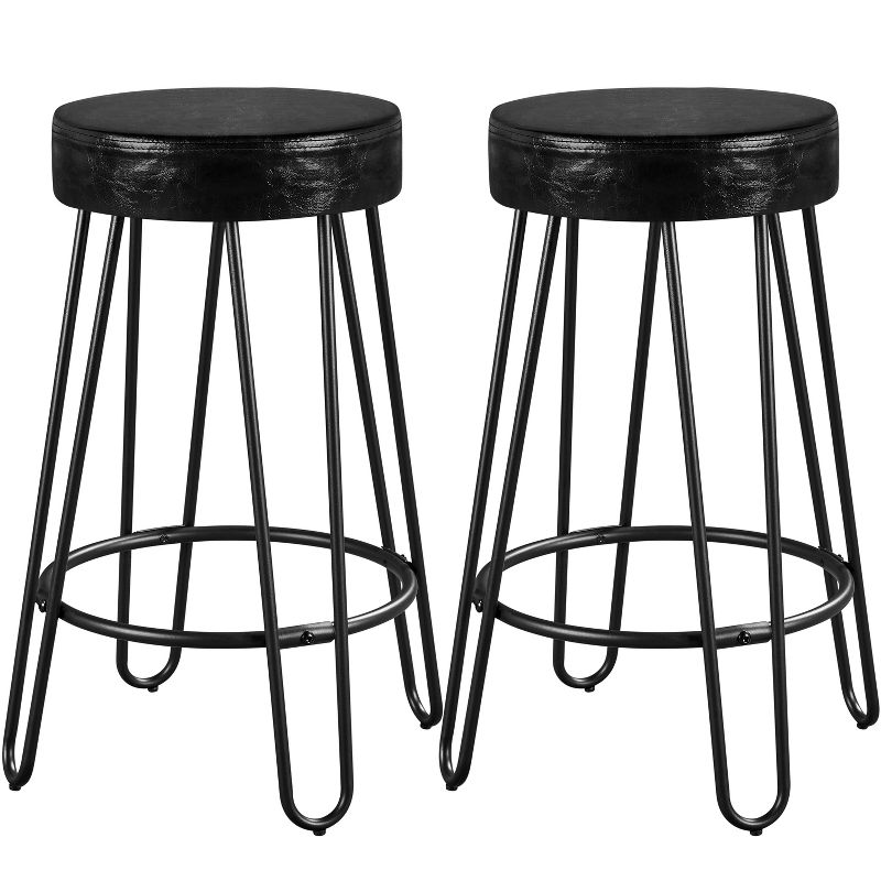 Yaheetech Set of 2 Faux Leather Round Backless Counter Stools, 1 of 8