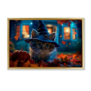 Stupell Industries Halloween Witch Kitten & Pumpkin Floating Frame Canvas Art - 1 of 4
