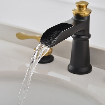 8-Inch Black and Gold Waterfall Widespread Bathroom Faucet