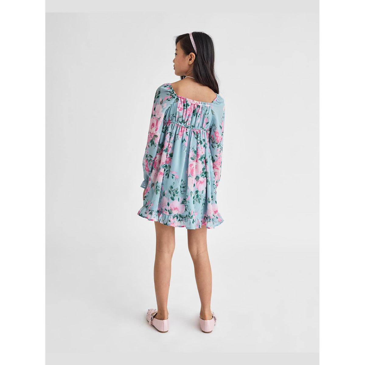 The Children's Place Girls Long Sleeve Floral Chiffon Babydoll Dress - thumbnail 4
