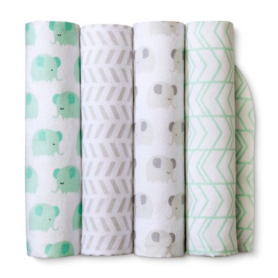 Flannel Baby Blankets Elephants 4pk 