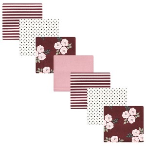 Hudson Baby Infant Girl Cotton Flannel Receiving Blankets Bundle, Burgundy Floral, One Size - 1 of 4