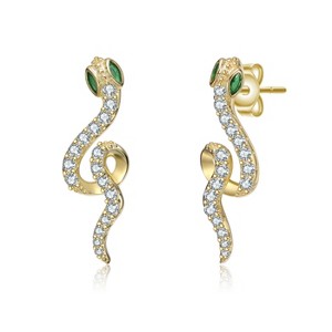 Guili 14K Gold Plated Snake Drop Earrings with Emerald Green Eyes Feature a Fierce, Elegant Design That Adds Bold Charm and Luxe Edge to Any Look - 1 of 2