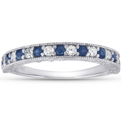 Pompeii3 1/2Ct Blue Sapphire & Diamond Wedding Ring Anniversary Stackable Band White Gold