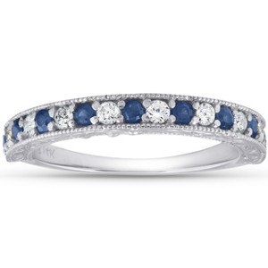 Pompeii3 1/2Ct Blue Sapphire & Diamond Wedding Ring Anniversary Stackable Band White Gold - 1 of 4