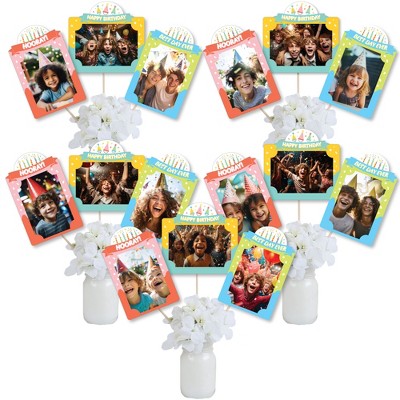 Big Dot of Happiness Party Time - Happy Birthday Party Picture Centerpiece Sticks - Photo Table Toppers - 15 Pieces