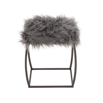 Contemporary Faux Fur Foot Stool Gray - Olivia & May